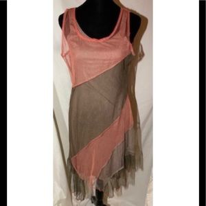 Vandana net pink and brown midi dress